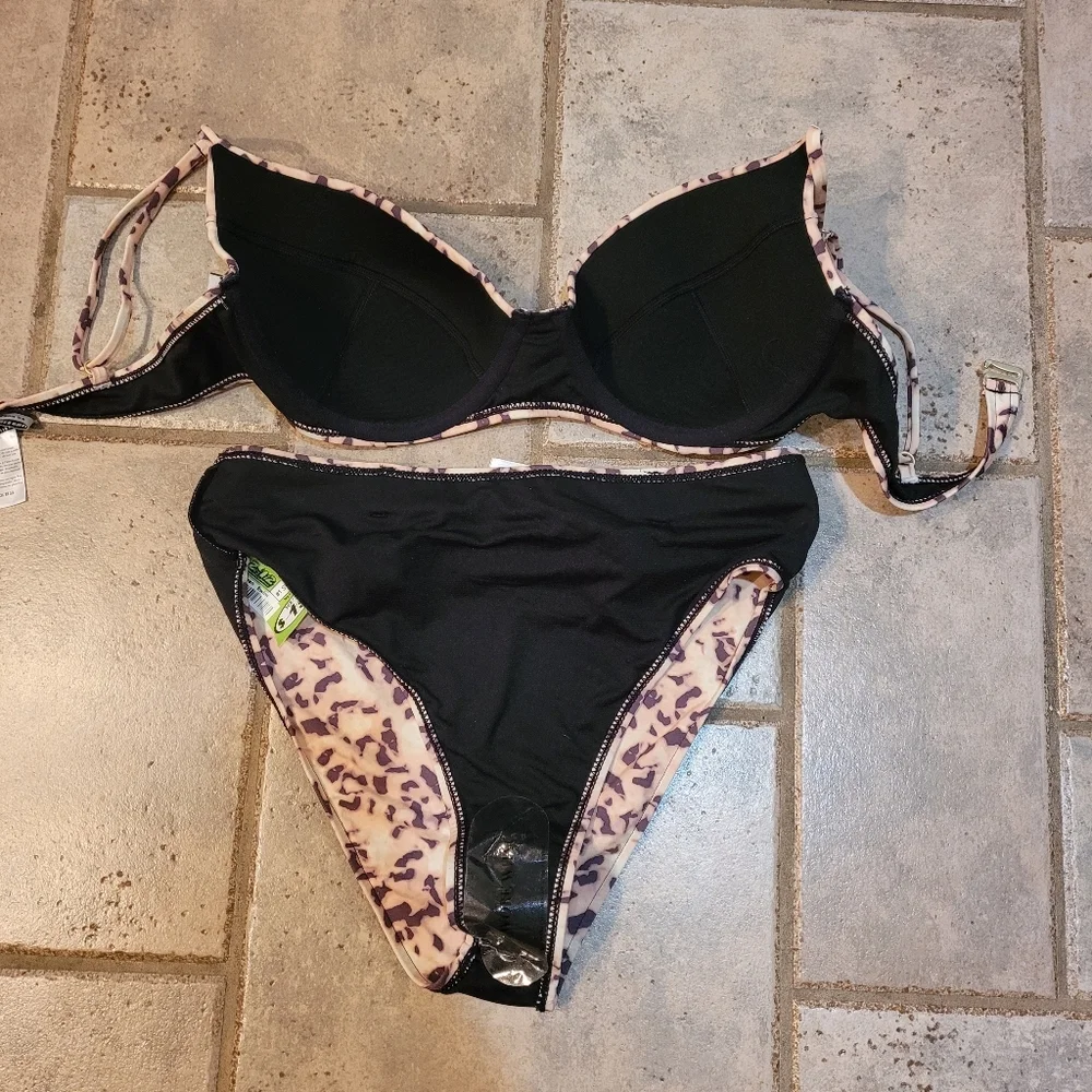 WeWoreWhat Tortoise shell Belted High Waist Bikini Set L NWT